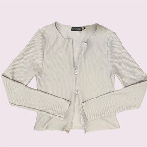 Ribbed Zip-Up Long Sleeve